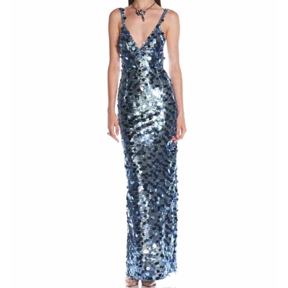 Allegra Ocean Blue Sequin Maxi Dress - Size Large - Worn Once